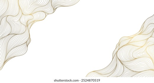 Vector gold on white line wave pattern, geometric curve premium design, japanese style poster. Abstract swirl shape graphic