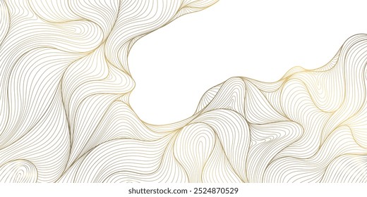 Vector gold on white line wave pattern, geometric curve premium design, japanese style poster. Abstract swirl shape graphic