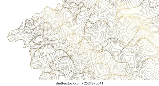 Ouro vetorial sobre padrão de onda de linha branca, design premium de curva geométrica, pôster estilo japonês. Gráfico de forma de espiral abstrata