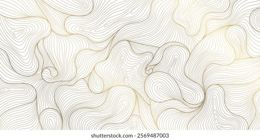 Vector gold on white line wave pattern, abstract premium curve background, geometric shape illustration. Fancy wind, sea texture