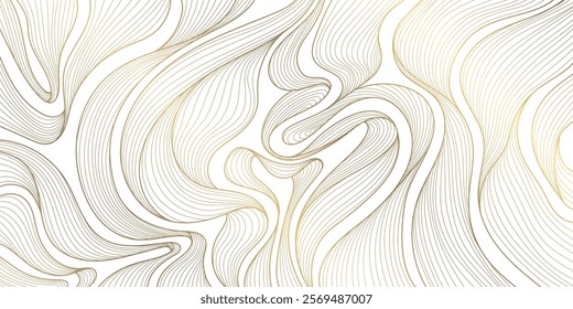 Vector gold on white line wave pattern, abstract premium curve background, geometric shape illustration. Fancy wind, sea texture