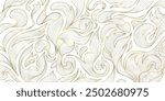 Vector gold on white swirl motif, line luxury royal pattern. Vintage elegant floral ornament, fancy filigree background. Victorian wallpaper, art deco nouveau texture. 