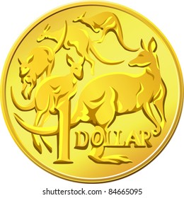 Vector Gold One Dollar Coin With The Image Of A Kangaroo Five