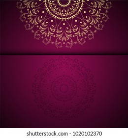 Vector gold oriental arabesque pattern background with place for text. Garnet color
