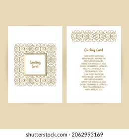 Vector gold ornamental decorative frame. Elegant ornate element for design template, place for text. Luxury floral border. Lace decor for birthday and greeting card, wedding invitation,certificate.