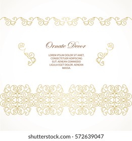 Vector gold ornamental  decorative frame. Elegant ornate  element for design template, place for text. Luxury floral border. Lace decor for birthday and greeting card, wedding invitation,certificate.