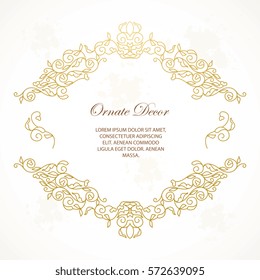Vector gold ornamental  decorative frame. Elegant ornate  element for design template, place for text. Luxury floral border. Lace decor for birthday and greeting card, wedding invitation,certificate.
