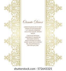 Vector gold ornamental  decorative frame. Elegant ornate  element for design template, place for text. Luxury floral border. Lace decor for birthday and greeting card, wedding invitation,certificate.