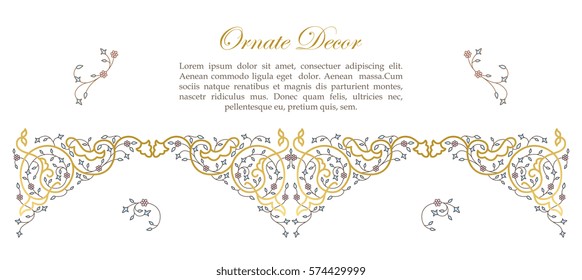 Vector gold ornamental  decorative frame. Elegant ornate  element for design template, place for text. Luxury floral border. Lace decor for birthday and greeting card, wedding invitation,certificate.