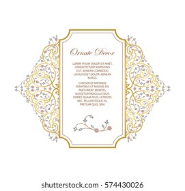 Vector gold ornamental  decorative frame. Elegant ornate  element for design template, place for text. Luxury floral border. Lace decor for birthday and greeting card, wedding invitation,certificate.