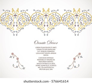 Vector gold ornamental  decorative frame. Elegant ornate  element for design template, place for text. Luxury floral border. Lace decor for birthday and greeting card, wedding invitation,certificate.