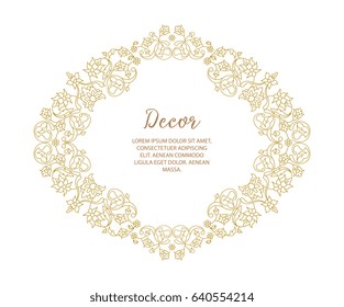 Vector gold ornamental  decorative frame. Elegant ornate  element for design template, place for text. Luxury floral border. Lace decor for birthday and greeting card, wedding invitation,certificate.
