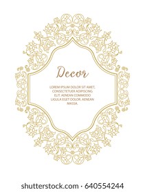 Vector gold ornamental  decorative frame. Elegant ornate  element for design template, place for text. Luxury floral border. Lace decor for birthday and greeting card, wedding invitation,certificate.