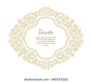 Vector gold ornamental  decorative frame. Elegant ornate  element for design template, place for text. Luxury floral border. Lace decor for birthday and greeting card, wedding invitation,certificate.