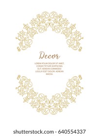 Vector gold ornamental  decorative frame. Elegant ornate  element for design template, place for text. Luxury floral border. Lace decor for birthday and greeting card, wedding invitation,certificate.