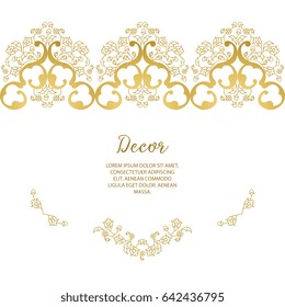 Vector gold ornamental  decorative frame. Elegant ornate  element for design template, place for text. Luxury floral border. Lace decor for birthday and greeting card, wedding invitation,certificate.