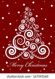 Vector gold ornate Christmas tree on red background