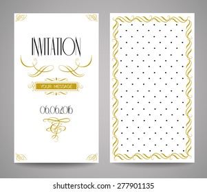 Vector gold ornate frame and ornament. Easy to edit. Perfect for invitations or announcements.