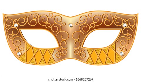Vector gold ornate Venetian carnival mask with diamonds. Mardi Gras