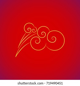 vector gold outline asian style traditional Chinese wind clouds yellow contour illustration design on red background