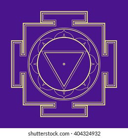 vector gold outline hinduism Mahavidya Tara yantra illustration sacred cosmology diagram isolated on violet background