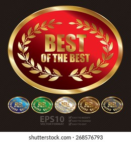 Vector : and Gold Oval Shape Metallic Best of The Best Label, Sticker, Banner, Sign or Icon