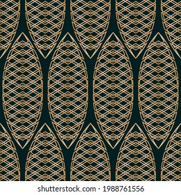 Vector gold ovals art deco dark seamless pattern