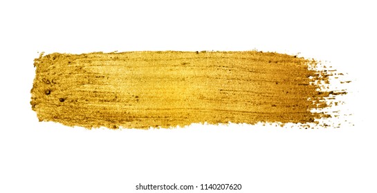 Vector gold paint brush stroke, hand drawn art illustration. 
