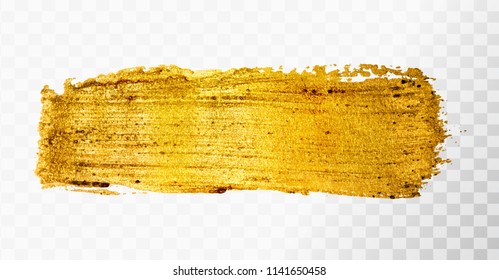 Vector gold paint brush stroke, hand drawn art illustration.