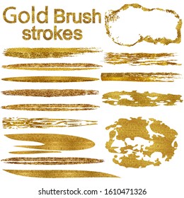 Vector gold paint brush stroke collection. 