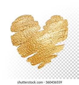 Vector gold paint heart on transparent background. Love concept design.