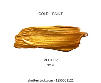 Vector gold paint smear. Abstract gold glittering textured stain. Golden brush stroke isolated on white background.