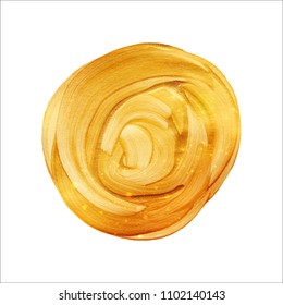 Vector gold paint smear background stain. Abstract gold glittering textured art illustration. Brush texture. Vector drawing. Circle form
