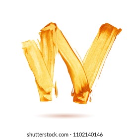Vector gold paint smear background stain. Abstract gold glittering textured art illustration. Brush texture. Vector drawing.