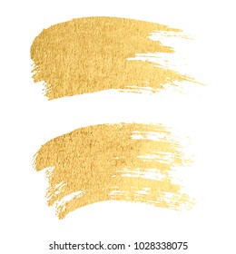 Vector gold paint smear stroke stain set. Abstract gold glittering textured art illustration.