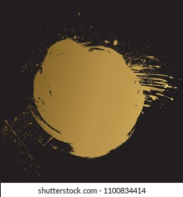 Vector gold paint smear stroke circled stain. Abstract round gold glittering textured art illustration. Gold Texture Paint Stain Illustration. Hand drawn brush strokes vector design elements.
