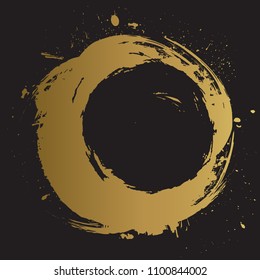 Vector gold paint smear stroke circled stain. Abstract round gold glittering textured art illustration. Gold Texture Paint Stain Illustration. Hand drawn brush strokes vector design elements.