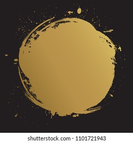 Vector gold paint smear stroke circled stain. Abstract round gold glittering textured art illustration. Gold Texture Paint Stain Illustration. Hand drawn brush strokes vector design elements.