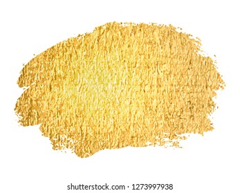 Vector gold paint smear stroke stain. Abstract gold glittering textured art illustration.