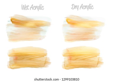 Vector gold paint smear stroke stain set. Abstract gold glittering textured art illustration. Gold Texture Paint Stain Illustration. Hand drawn brush strokes vector elements. Wet, Dry Acrilyc strokes.
