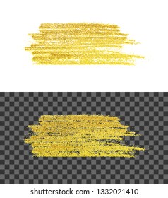 Vector gold paint smear stroke stain. Abstract golden shiny textured art illustration isolated on white and transparent backgrounds. Use for text backing for banners, posters, flyers, cards, discounts