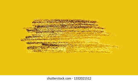 Vector gold paint smear stroke stain. Abstract golden glittering textured art illustration isolated on yellow backgound. Good for text backing for banners, posters, flyers, cards, discounts