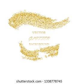 Vector gold paint smear stroke on white background. Abstract gold glittering textured art illustration. 