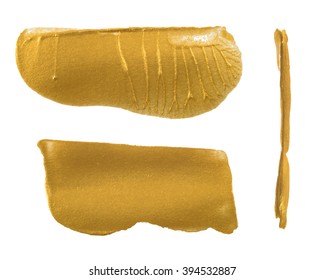 Vector gold paint smear stroke stain set. Abstract  glittering textured art illustration.