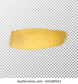 Vector gold paint smear stroke stain. Abstract gold glittering textured art illustration.