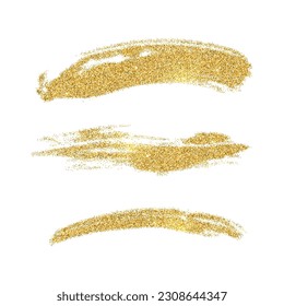 Vector gold paint smears set. Glitter elements isolated on white background. 