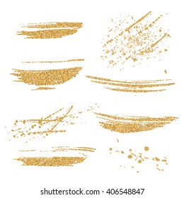 Vector Gold Paint Smears Set. Glitter Elements Isolated On White Background. 