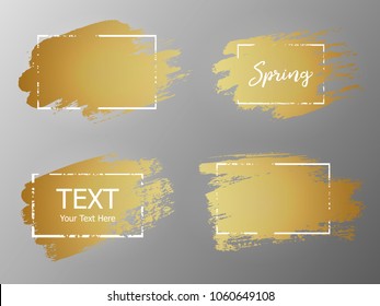 Vector gold paint stroke with border frame. Dirty artistic design element, box, frame or background for text. 