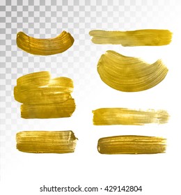 Vector gold paint texture watercolor stroke stain set. Abstract gold glittering textured art illustration. Abstract gold glittering textured art illustration. Vector illustration. EPS 10