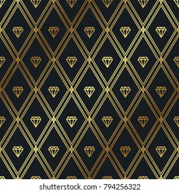 Vector gold pattern with diamonds. Seamless geometric pattern.